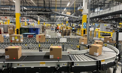 View of an Amazon warehouse in DartfordLego boxes are seen on a conveyor belt at an Amazon warehouse, which opened in August 2021, in Dartford, Kent, Britain May 3, 2023