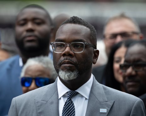 Chicago Mayor Brandon Johnson listens in Chicago, Illinois, August 2025.