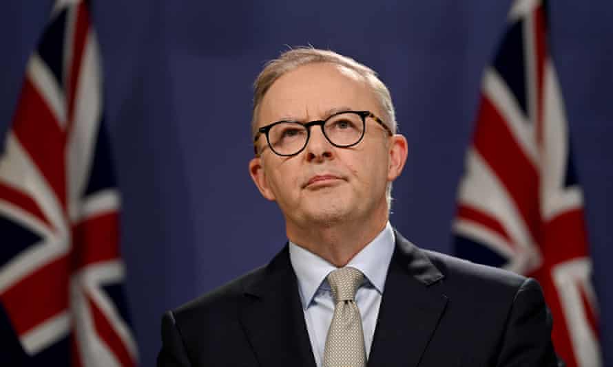 Anthony Albanese speaks to the media on Sunday.