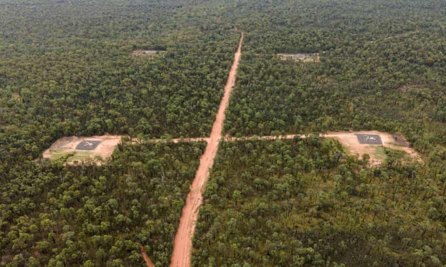 Coal seam gas wells of Santos’ Narrabri project pockmark the Pilliga forest in north-west NSW.