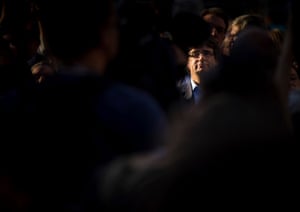 The Catalan regional president, Carles Puigdemont, attends the protest