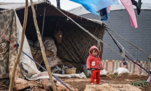 A displaced child in Idlib province