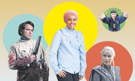 Robert Lessing (Rory Kinnear) in Quacks; Nadiya Hussain, one of the new hosts of The Big Family Cooking Showdown; Daenerys Targaryen (Emilia Clarke) in Game of Thrones; Steves Green (Steve Stamp) in People Just Do Nothing.