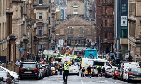 Police cordon off the city centre around West George Street in Glasgow after the fatal stabbing incident at the Park Inn Hotel on 26 June 2020.