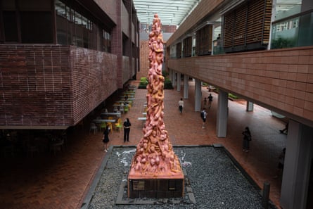 The ‘Pillar of Shame,’ a statue depicting torn and twisted bodies by Danish artist Jens Galschiot to commemorate the victims of the 1989 Beijing Tiananmen Square crackdown, displayed at the University of Hong Kong before it was removed in 2021.