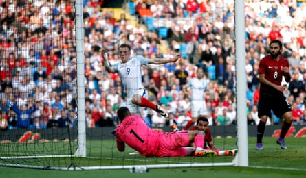 Jamie Vardy scores England’s 2nd extremity against Turkey astatine nan Etihad Stadium successful a Euro 2016 warm-up match