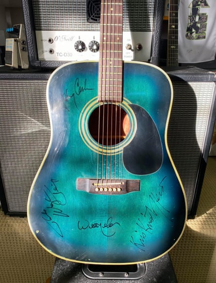 Troy Cassar-Daley’s Takamine acoustic guitar, signed by Johnny Cash, Kris Kristofferson, Willie Nelson and Waylon Jennings