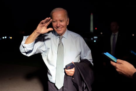 US President Joe Biden arrives back at the White House in the early hours after participating in a rally in Maryland on the eve of midterm elections.