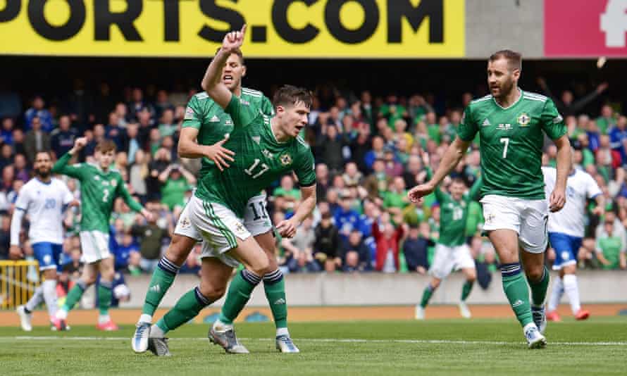 Paddy McNair celebrates starting Northern Ireland’s comeback against Cyprus