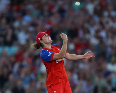 England's Nat Sciver-Brunt celebrates taking the catch of South Africa's Marizanne Kapp.