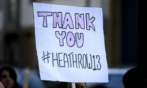 Demonstrators against the proposed third runway at Heathrow airport hold banners at Willesden magistrates court in London.