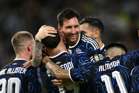 Lionel Messi after scoring his team’s third goal against the Gambia