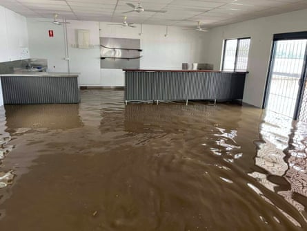 Flooding inside the Sandy Hook Ski Club in Bundaberg, Queensland.