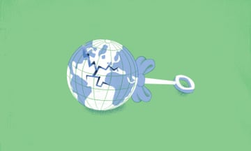 An illustration of a globe cracking under pressure