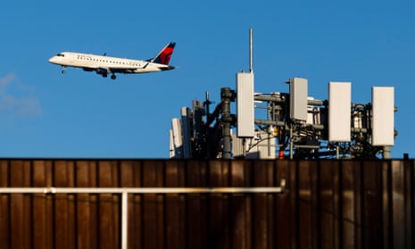 A plane landing at New York’s LaGuardia airport