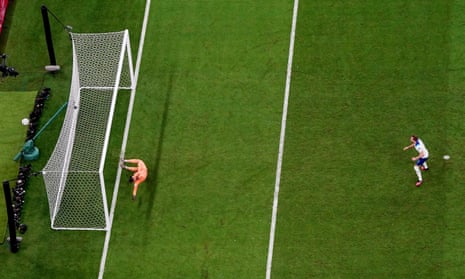 England's Harry Kane misses from the penalty spot against France