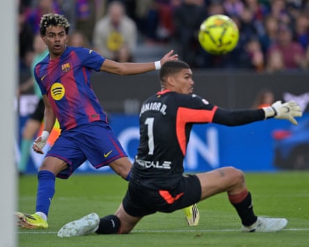 Lamine Yamal scores his third goal in Barcelona’s win over Villarreal