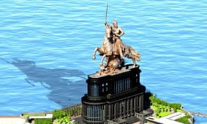 A computer-generated image of the Chhatrapati Shivaji statue.