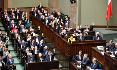 Members of the Polish parliament taking part in a vote on Thursday