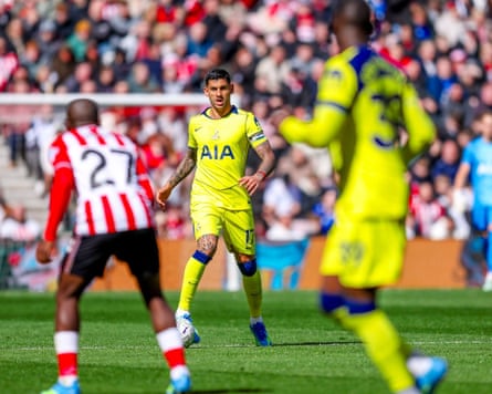 Spurs captain Cristian Romero with the ball at his feet