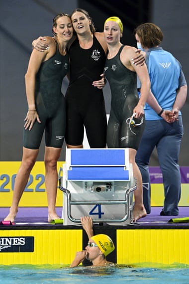 Madi Wilson, Shayna Jack, Mollie O’Callagahan and Emma McKeon won gold in the women’s 4x100m freestyle relay.