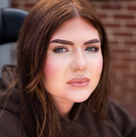 Headshot of Cherrie-Ann Austin-Saddington, sitting in her wheelchair, at home in Dorset, UK, Sept 2025