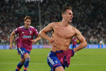 Arkadiusz Milik of Juventus celebrates after believing he had won the game for Juventus.