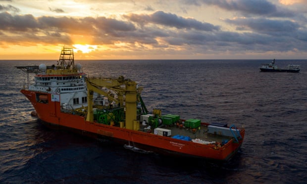 A ship trialling deep-sea mining in the Pacific Ocean.
