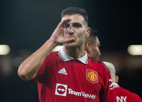 Manchester United's Diogo Dalot celebrates after scoring their first goal against Sheriff.