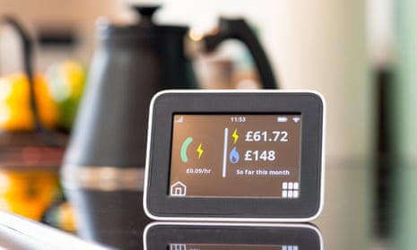 Closeup of the screen of a smart meter display in a kitchen