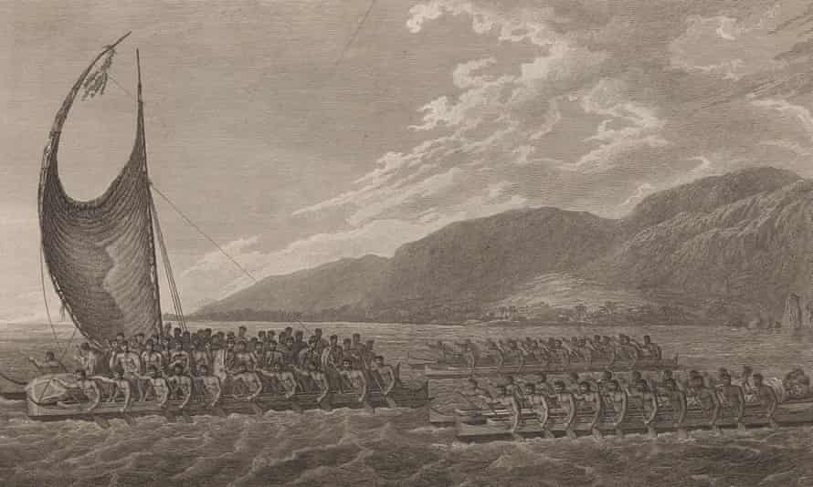 A 1784 engraving of Hawaiians bringing gifts to Captain Cook by John Webber