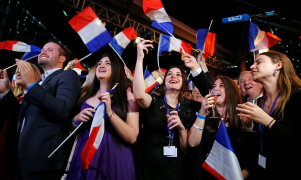 Supporters of the French far-right National Rally party