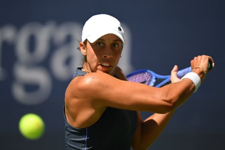 Madison Keys eyes a backhand.