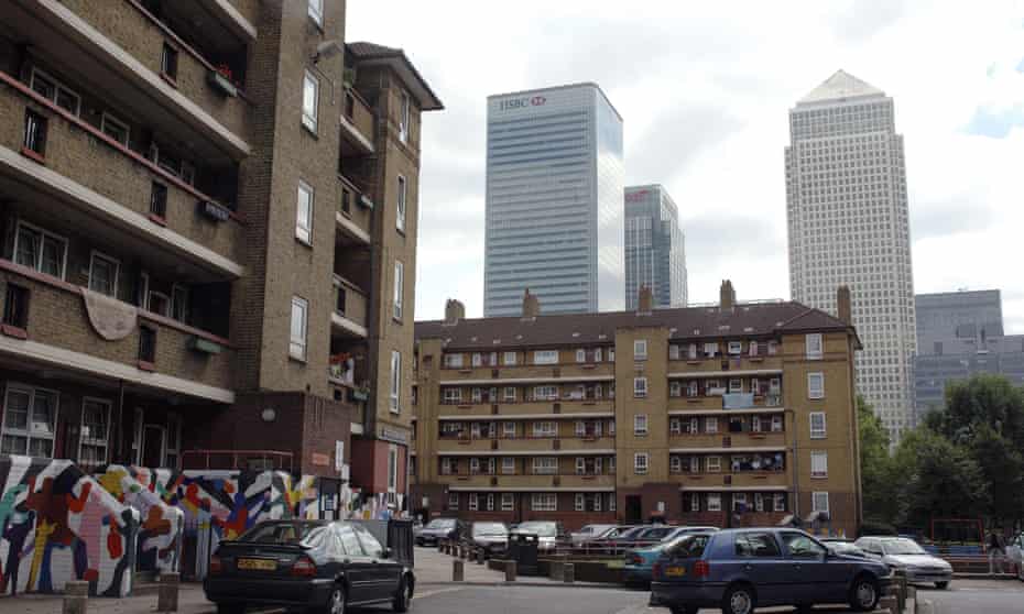 Housing estate in Tower Hamlets, London, which had a segregated housing system in the 1980s.
