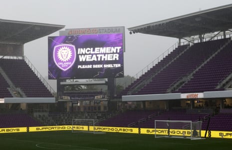 A weather warning is displayed in Orlando before England v Costa Rica