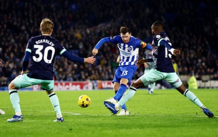 Pascal Gross scores in Brighton’s victory over Brentford in December.