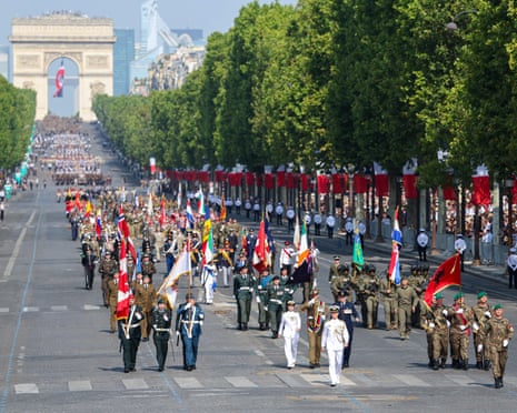 Coalition of the Willing marching during the annual Bastille Day military parade on the Champs-Élysées Avenue in Paris.