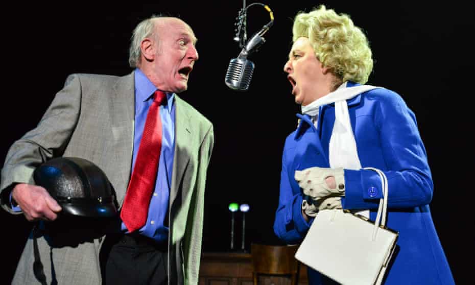 Gareth Williams (from the Flying Pickets) as Dennis Skinner and Lisa Allen as Margaret Thatcher in The Palace of Varieties. 