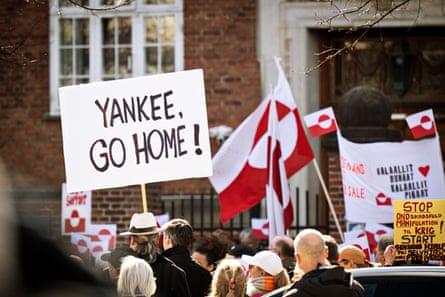 People protest over JD Vance’s visit to Greenland in front of the US embassy in Copenhagen, Denmark, 29 March 2025.