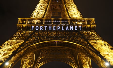The Eiffel Tower during the United Nations climate change conference in Paris, December 2015. 