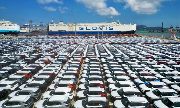 Wehicles waiting for shipment at Yantai port, Shandong province.