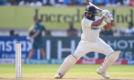 India's captain Rohit Sharma plays a shot during the first day of the third Test.