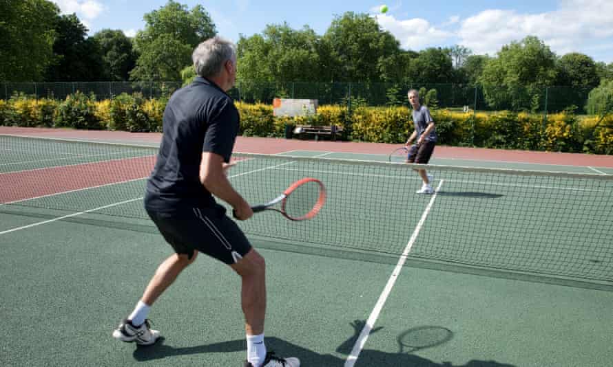 Andrew Anthony plays tennis with Geoff Dyer, Queens Park, London