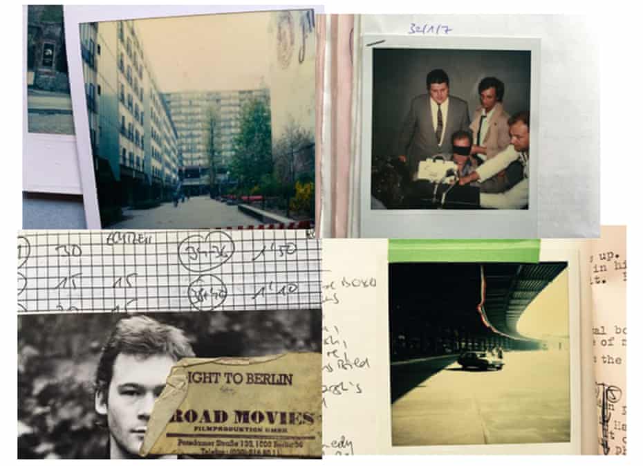 Berlin scrapbook … film publicity shots and Petit’s scribbled-on Polaroids taken for continuity
