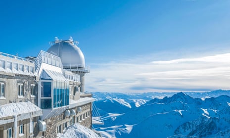 The Pic du Midi Observatory overlooking mountains and sky in the French Pyrenees