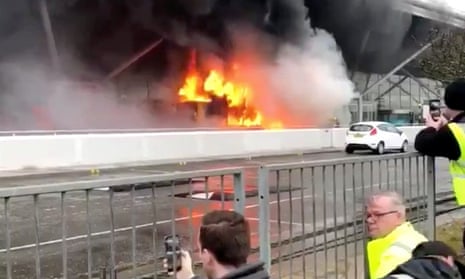 Bus burning outside Stansted terminal