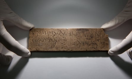 A Roman waxed writing tablet dated AD 80-90/5, which translated reads: “You will give [this] to Junius the cooper, opposite [the house of] Catullus”.