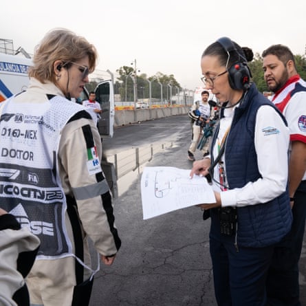 Doctor Ana Belem García Sierra deploys her doctors to their posts around the track