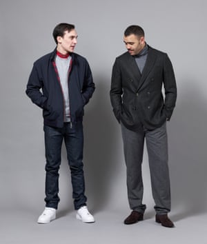 Henry Lloyd-Hughes and Elgar Johnson modelling each other's clothes