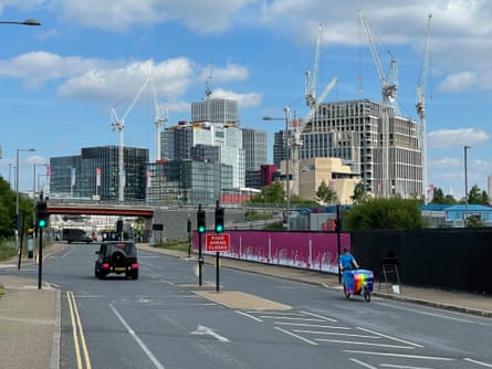 London Olympic park and Stratford - A view towards the International Quarter (rear left) and East Bank (right).